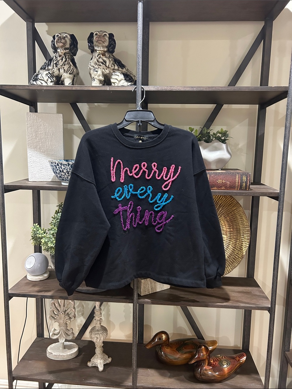 Black "Merry Every Thing" Embroidered Women's Sweatshirt